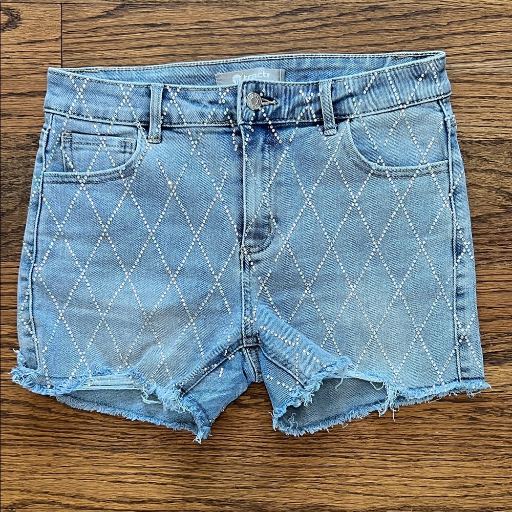 Girls’ Denim Shorts with Diamond Pattern